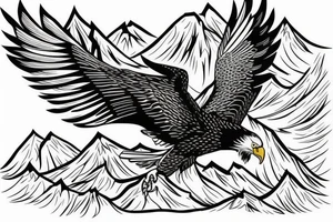 eagle in flight. Over mountains with forest tattoo idea