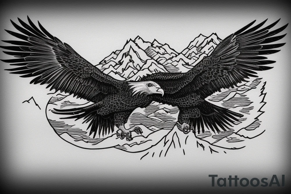 eagle in flight. Over mountains with forest tattoo idea eagle in flight. Over mountains with forest tattoo idea