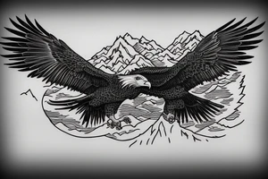 eagle in flight. Over mountains with forest tattoo idea