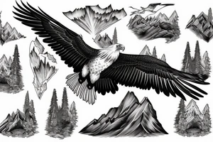 eagle in flight. Over mountains with forest tattoo idea