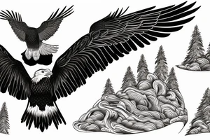 eagle in flight. Over mountains with forest tattoo idea