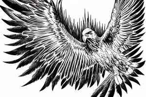 eagle in flight. Over mountains with forest tattoo idea
