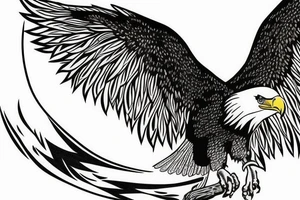 eagle in flight. Over mountains with forest tattoo idea