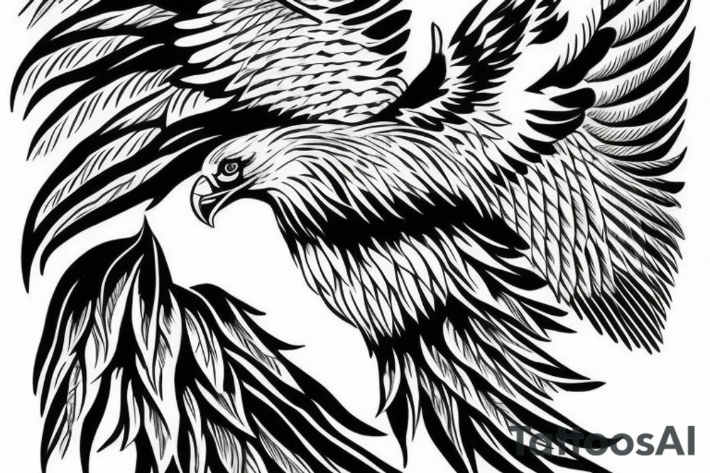 eagle in flight. Over mountains with forest tattoo idea