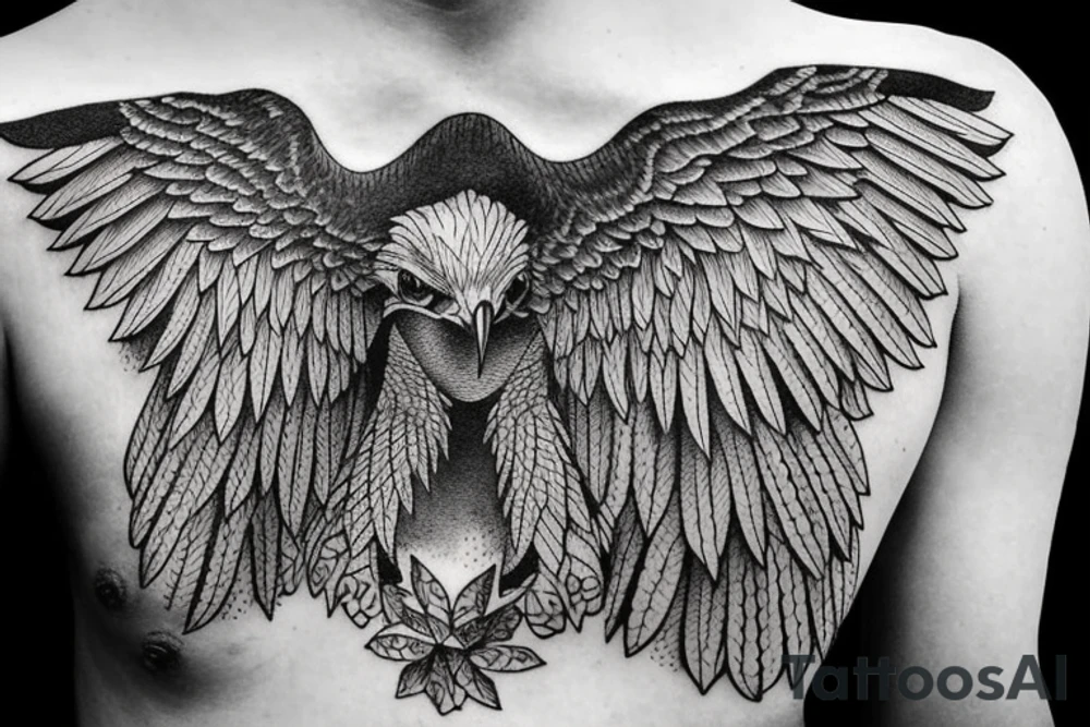 eagle in flight. Over mountains with forest tattoo idea