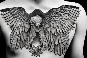 eagle in flight. Over mountains with forest tattoo idea
