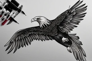 eagle in flight. Over mountains with forest tattoo idea