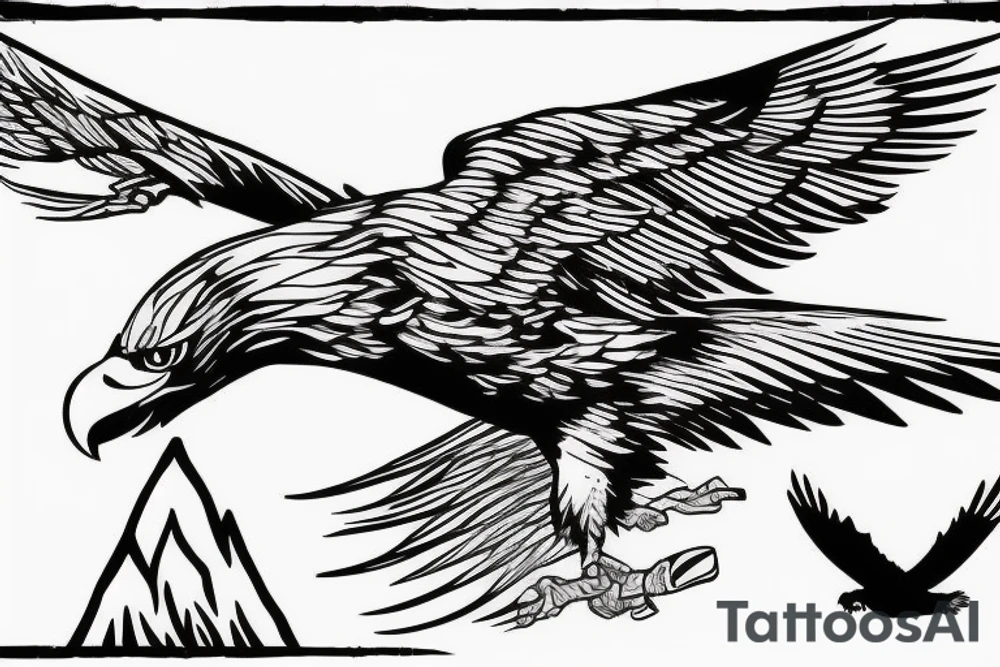 eagle in flight. Over mountains with forest tattoo idea eagle in flight. Over mountains with forest tattoo idea