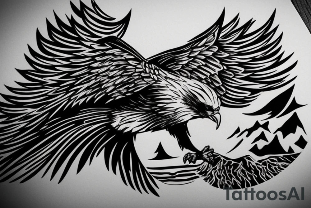 eagle in flight. Over mountains with forest tattoo idea eagle in flight. Over mountains with forest tattoo idea