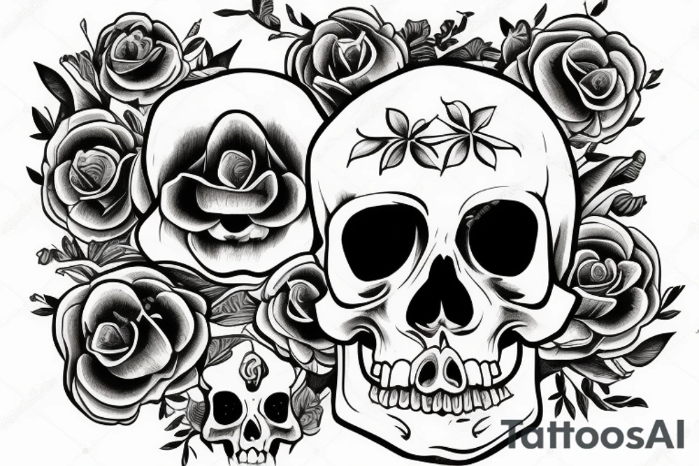 human skull with flowers in eyes tattoo idea