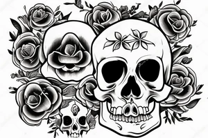 human skull with flowers in eyes tattoo idea