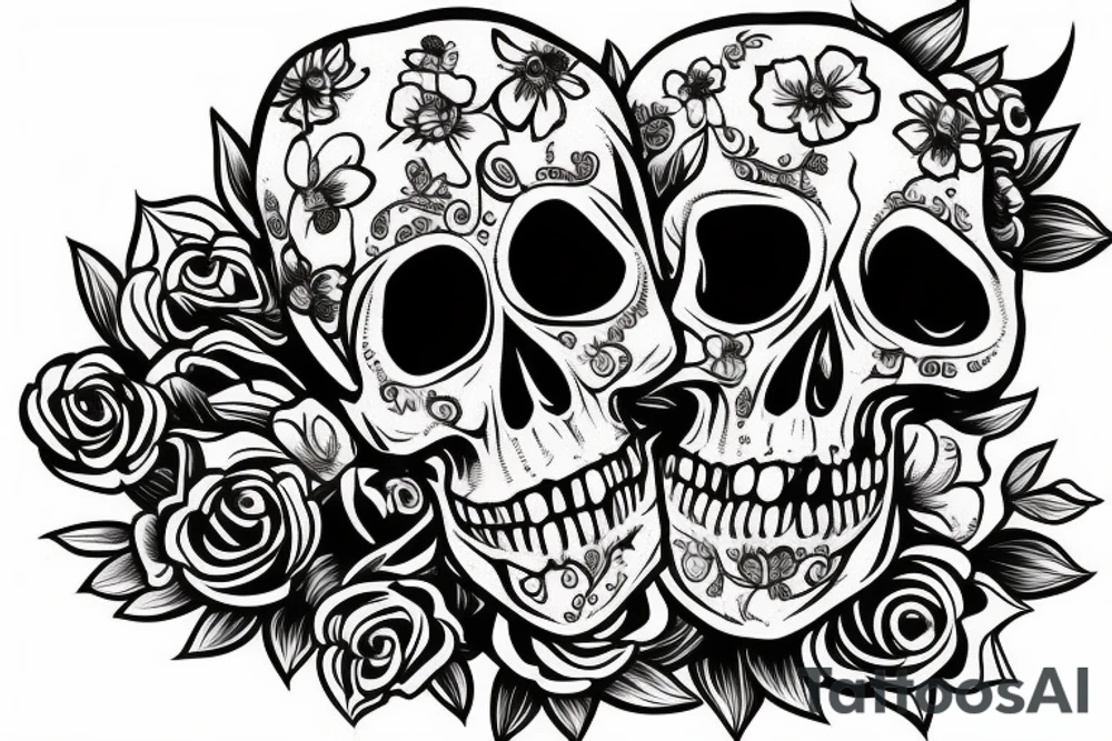 human skull with flowers in eyes tattoo idea