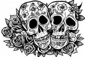 human skull with flowers in eyes tattoo idea