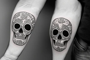 human skull with flowers in eyes tattoo idea