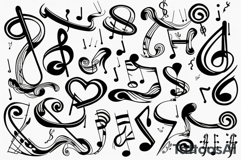 Musical notes simple with a heart tattoo idea