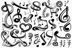 Musical notes simple with a heart tattoo idea