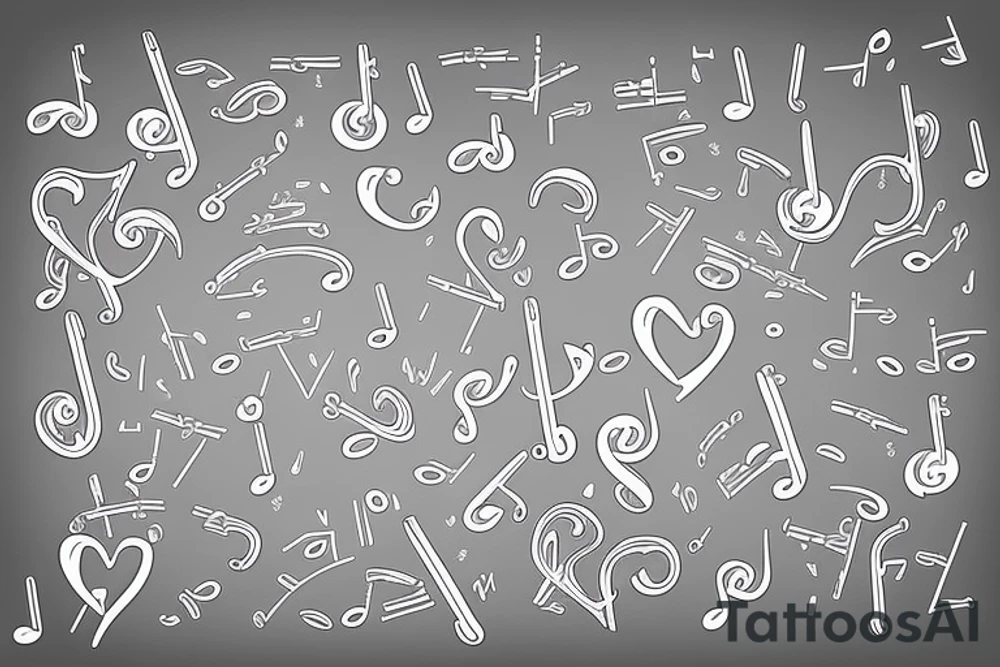 Musical notes simple with a heart tattoo idea