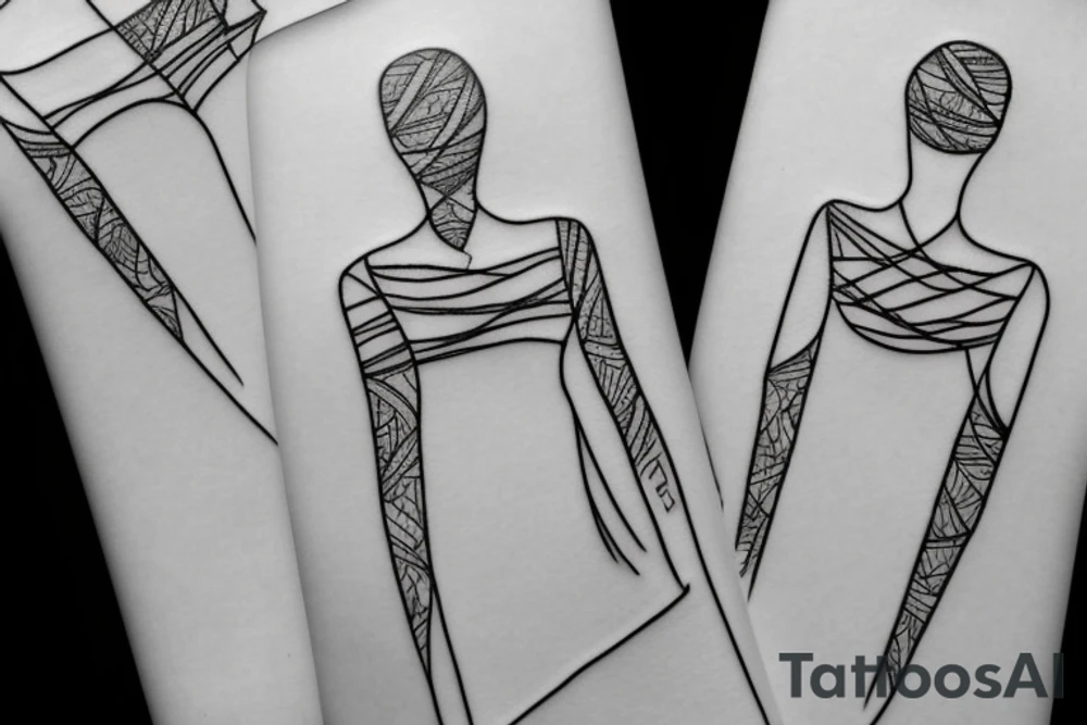 single line drawing tattoo of dancer tattoo idea