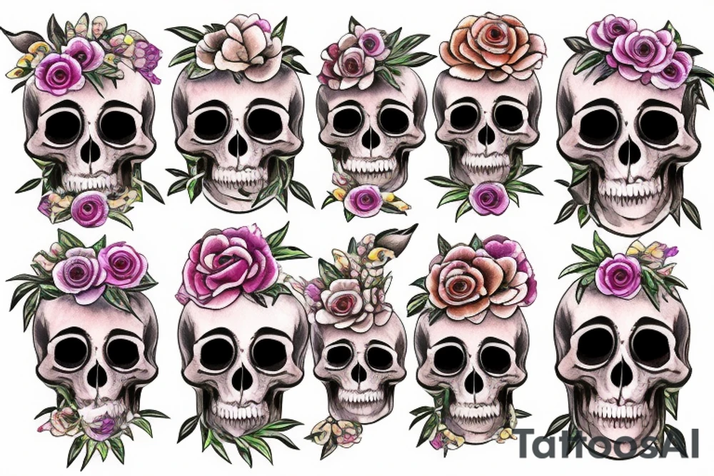 skull with flowers tattoo idea