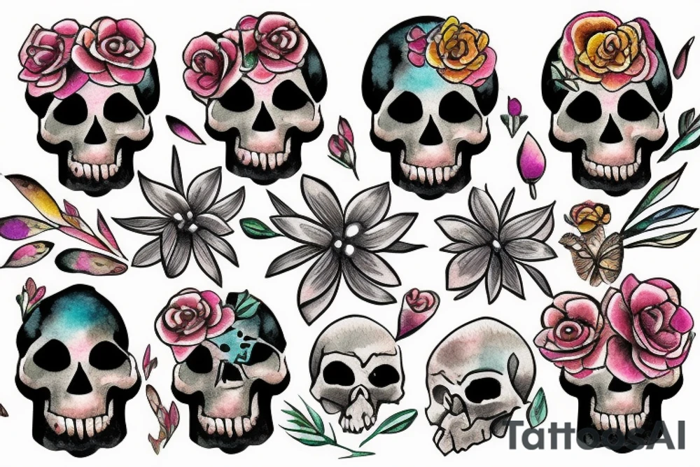 skull with flowers tattoo idea