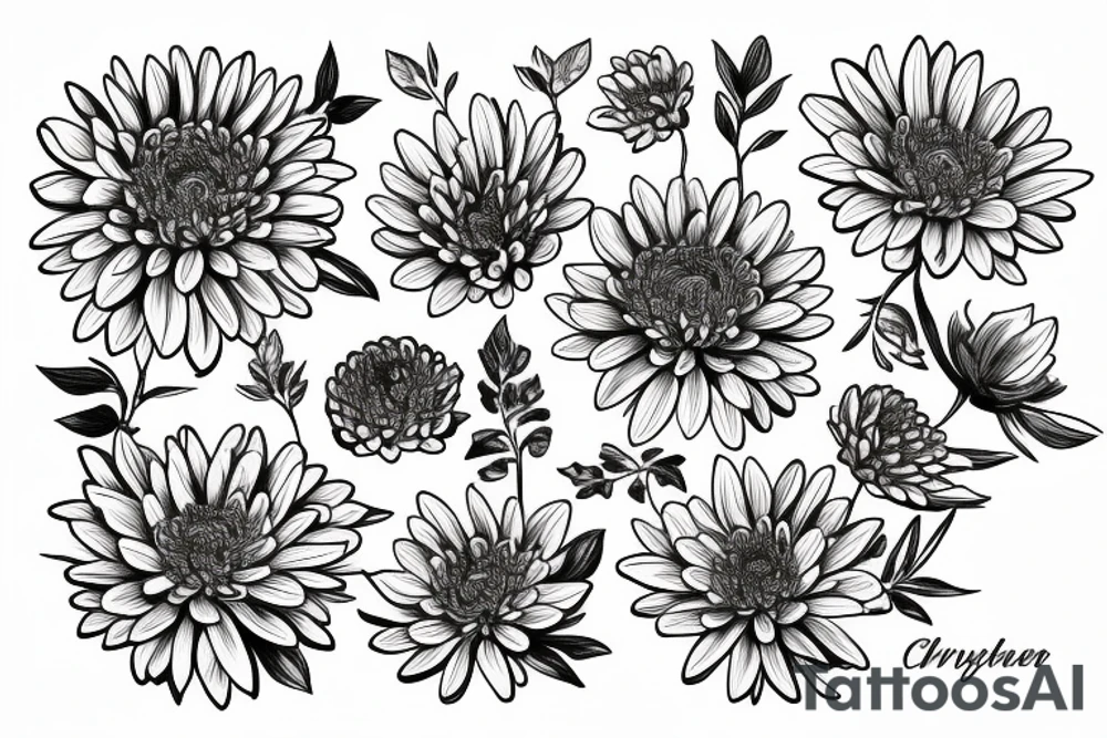 Chrysanthemum flower bouquet tattoo idea