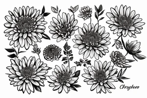 Chrysanthemum flower bouquet tattoo idea