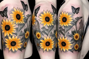 sunflower bouquet with butterflies tattoo idea