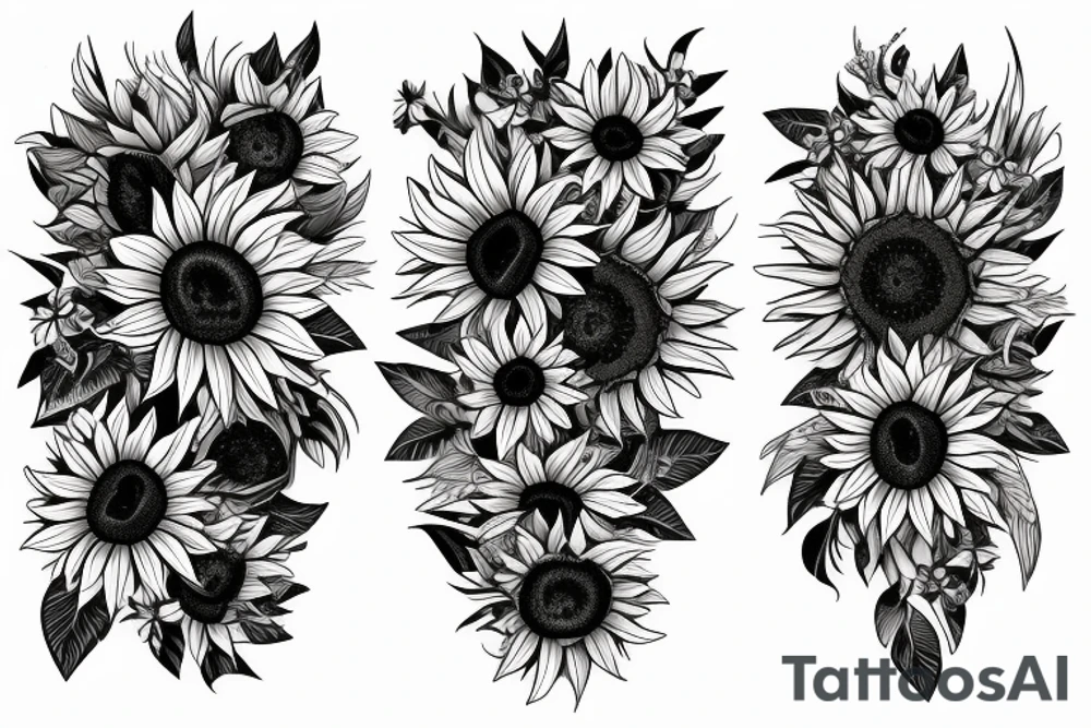 sunflower bouquet with butterflies tattoo idea