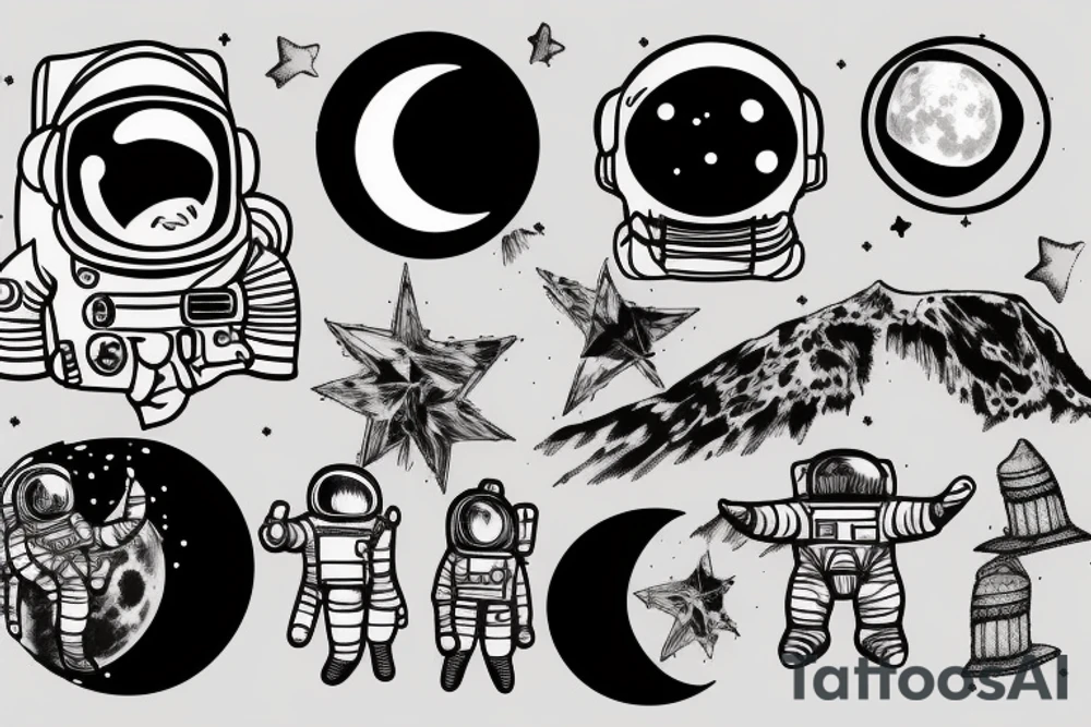 A single astronaut seeing the moon tattoo idea A single astronaut seeing the moon tattoo idea
