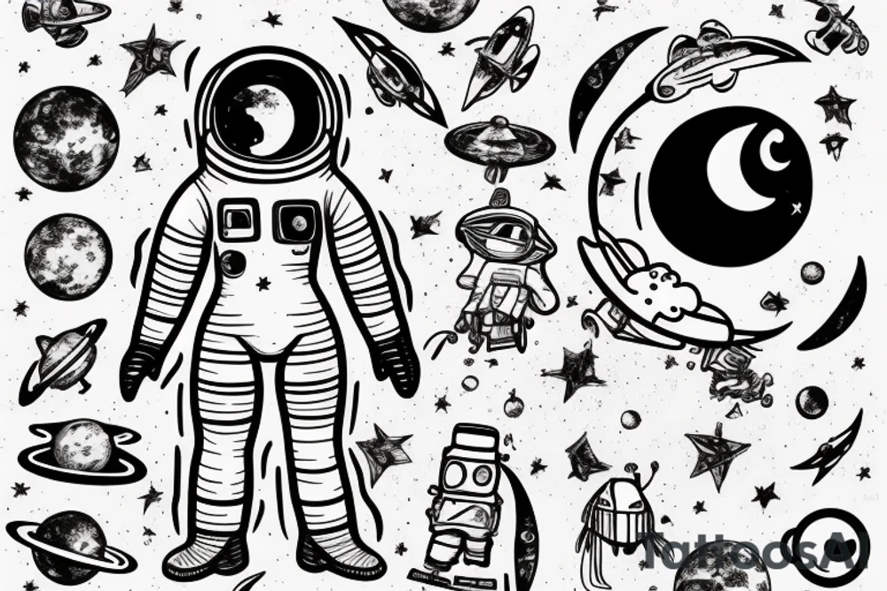 A single astronaut seeing the moon tattoo idea A single astronaut seeing the moon tattoo idea