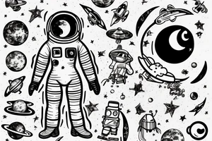 A single astronaut seeing the moon tattoo idea