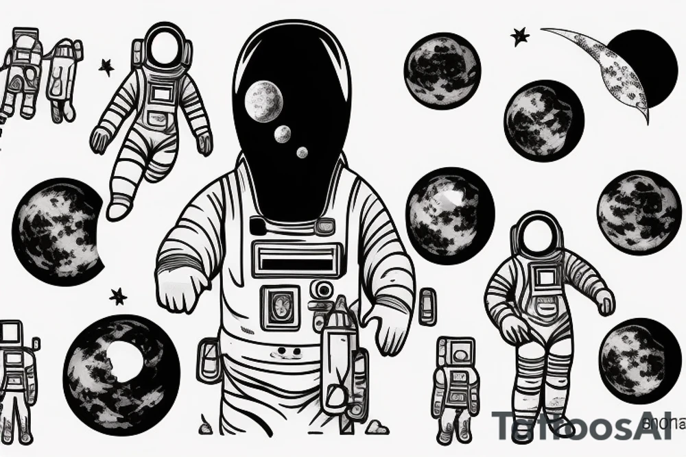 A single astronaut seeing the moon tattoo idea