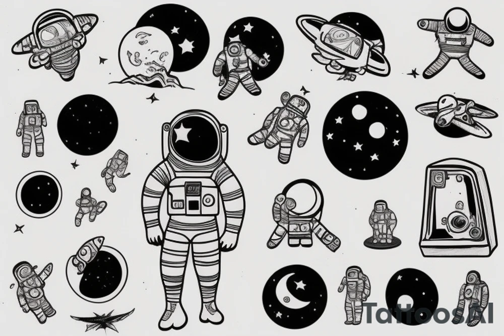 A single astronaut seeing the moon tattoo idea