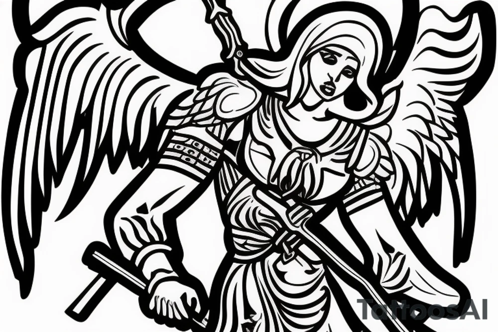 Archangel gabriel with a sword ready for battle tattoo idea