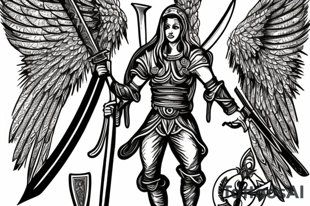 Archangel gabriel with a sword ready for battle tattoo idea