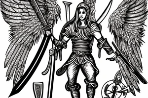 Archangel gabriel with a sword ready for battle tattoo idea