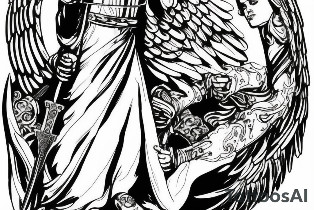 Archangel gabriel with a sword ready for battle tattoo idea