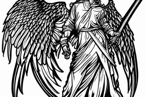 Archangel gabriel with a sword ready for battle tattoo idea