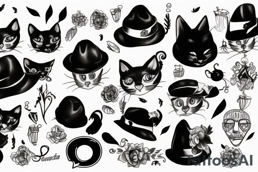 Black cat with a hat tattoo idea