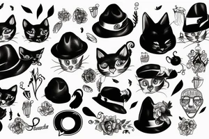 Black cat with a hat tattoo idea