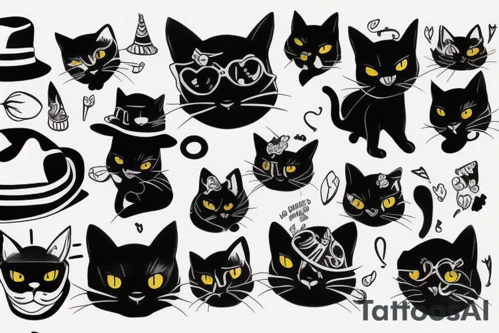 Black cat with a hat tattoo idea