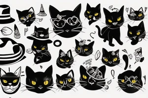 Black cat with a hat tattoo idea