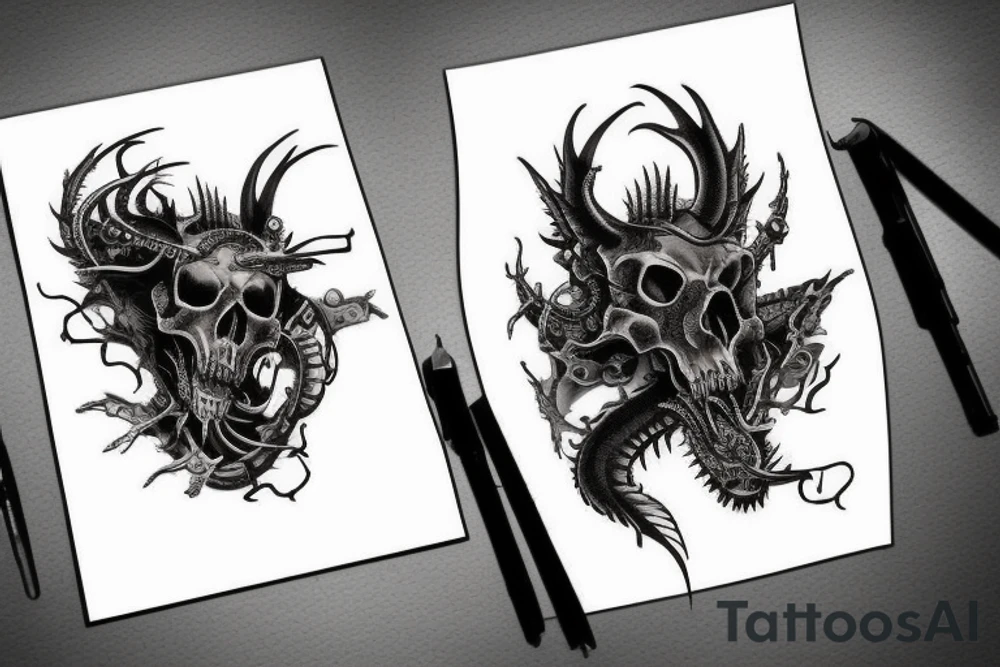 steampunk dragon skull tattoo idea