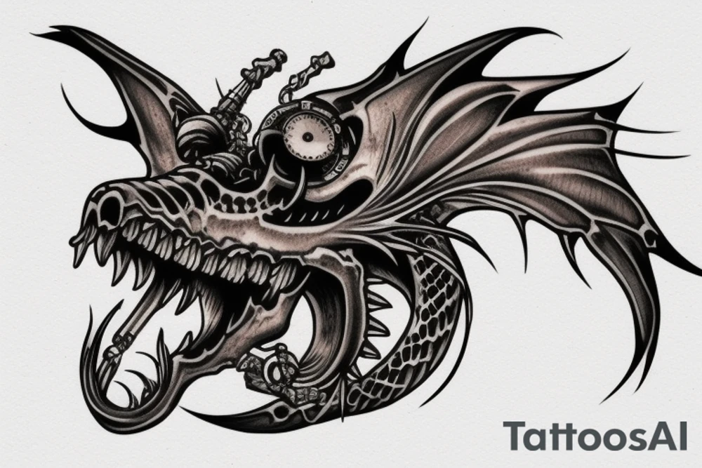 steampunk dragon skull tattoo idea
