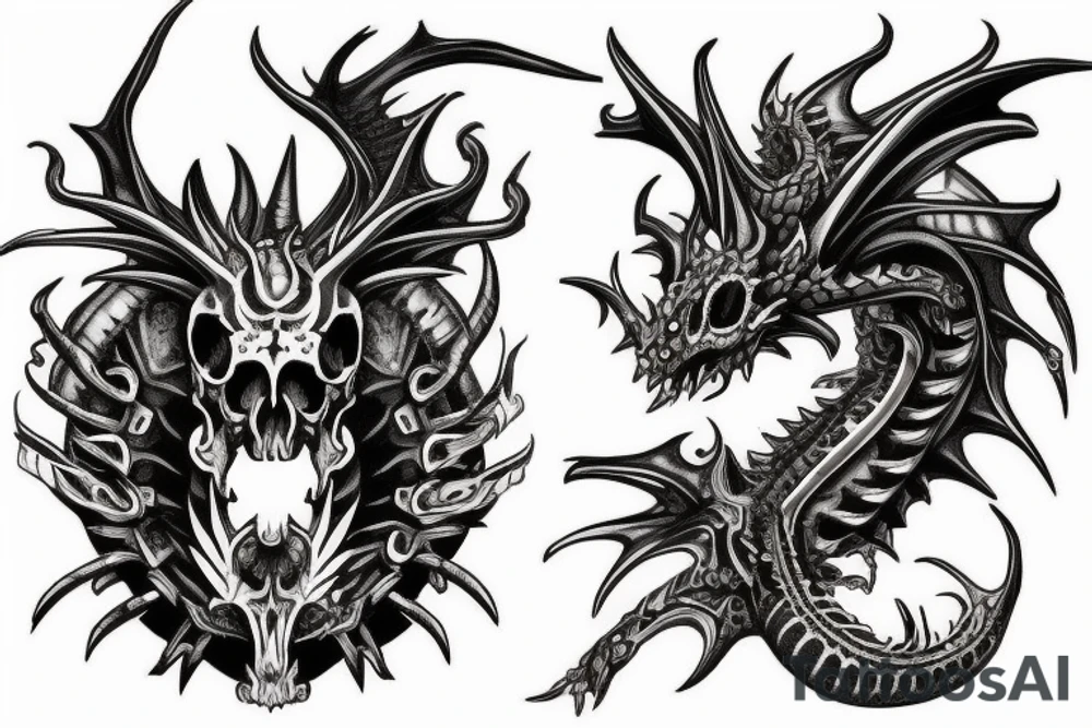 steampunk dragon skull tattoo idea
