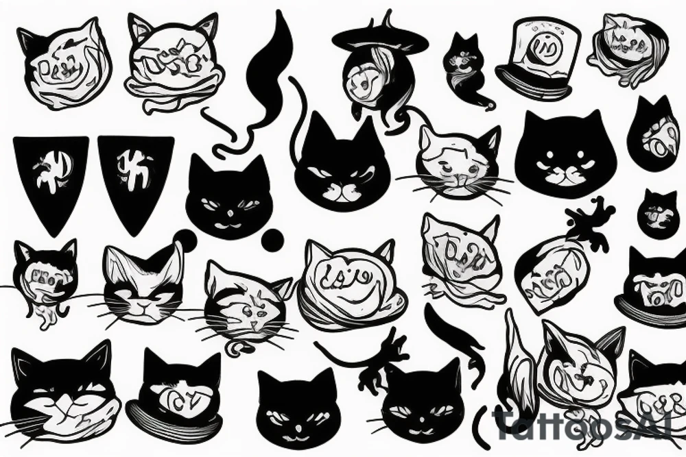 black cat with a funny hat and a hoodie tattoo idea