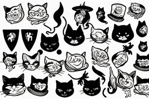 black cat with a funny hat and a hoodie tattoo idea