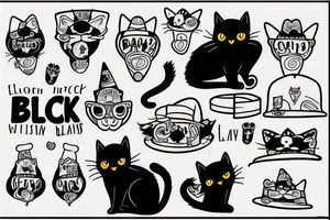 black cat with a funny hat and a hoodie tattoo idea