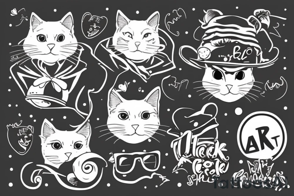 black cat with a funny hat and a hoodie tattoo idea