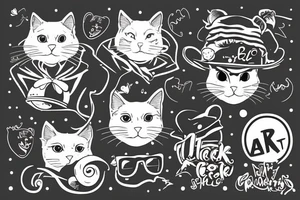 black cat with a funny hat and a hoodie tattoo idea